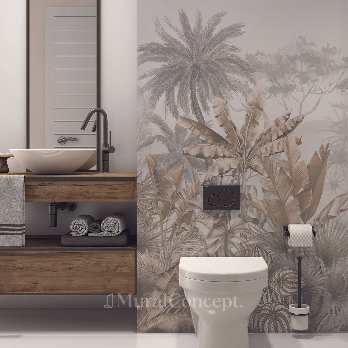 Tropical sepia trendy toilet wallpaper