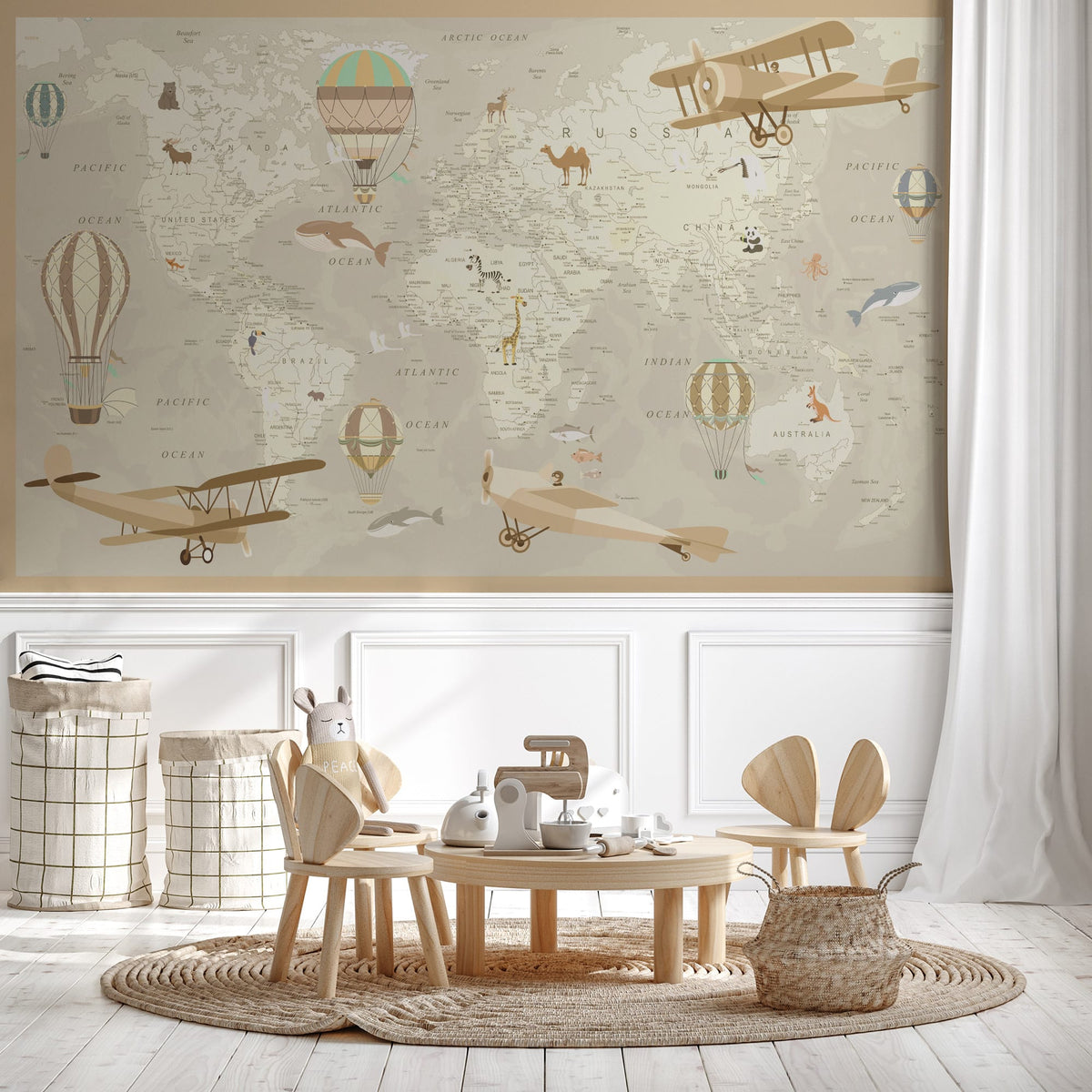 Children's wallpaper map of the world aviator