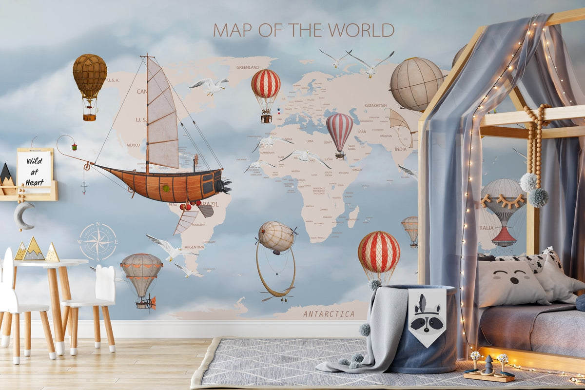 Vintage children's world map wallpaper 