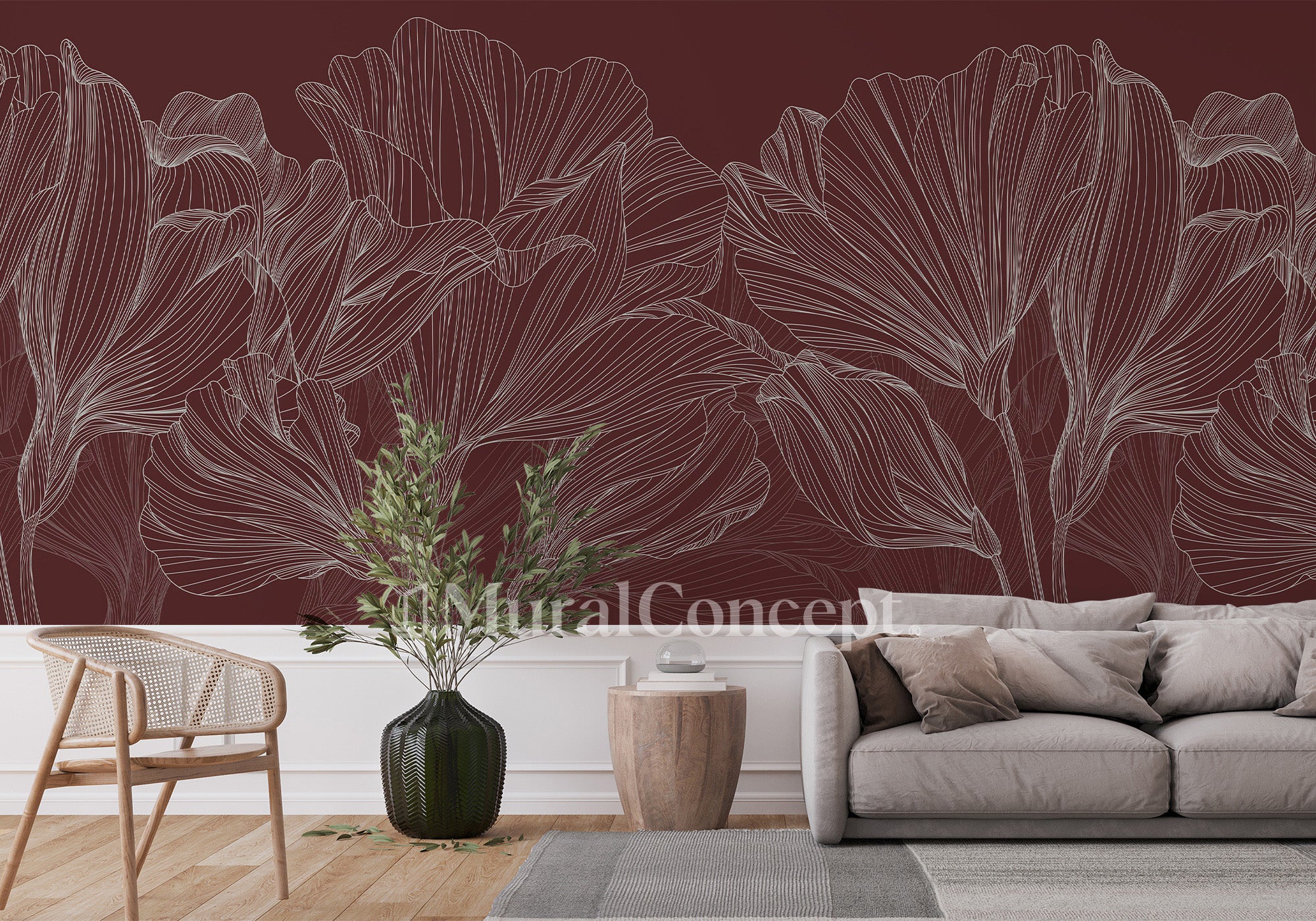 Papier peint panoramique valse des fleurs bordeaux - panoramique français