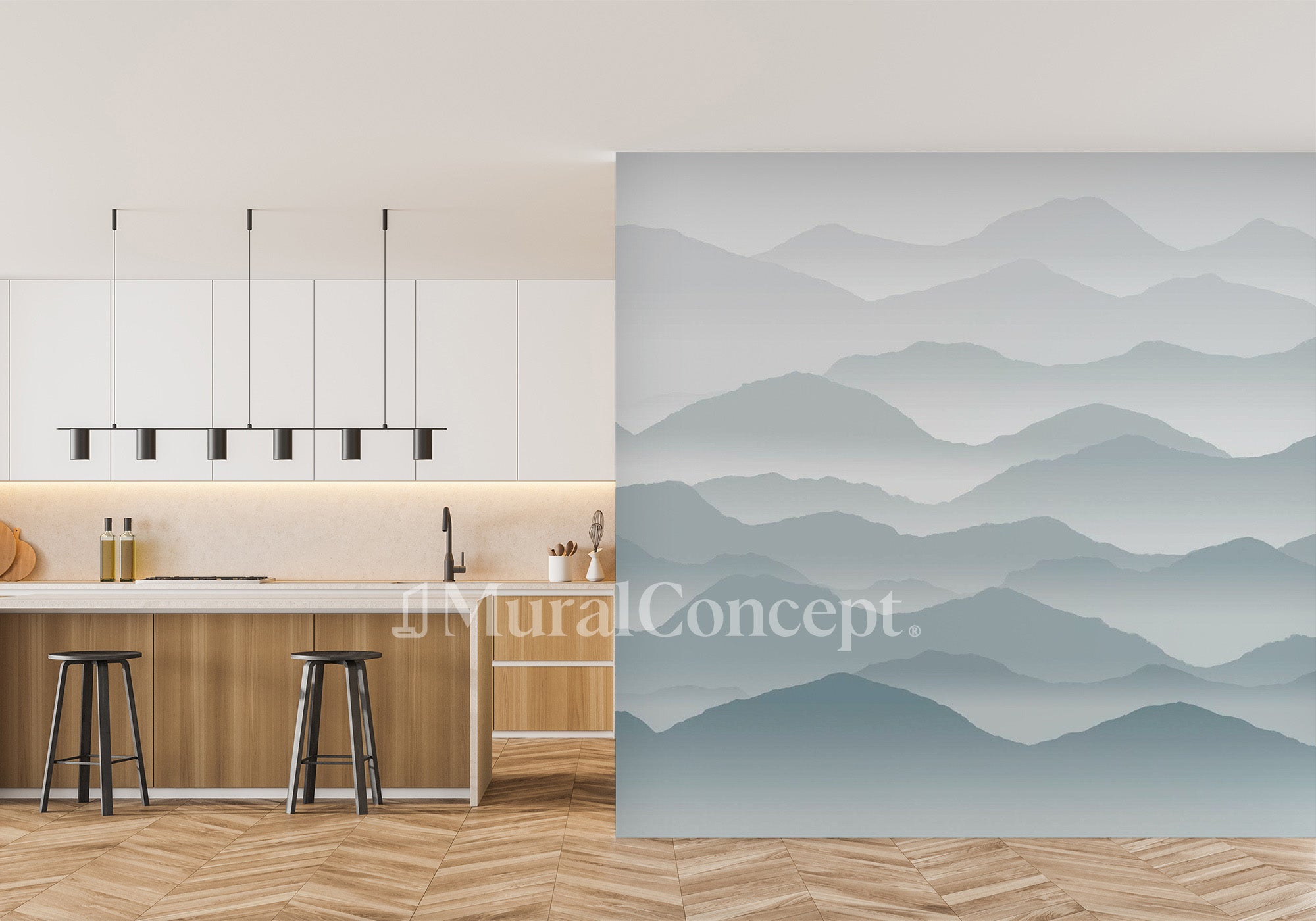 Papier peint panoramique cimes mist - panoramique français