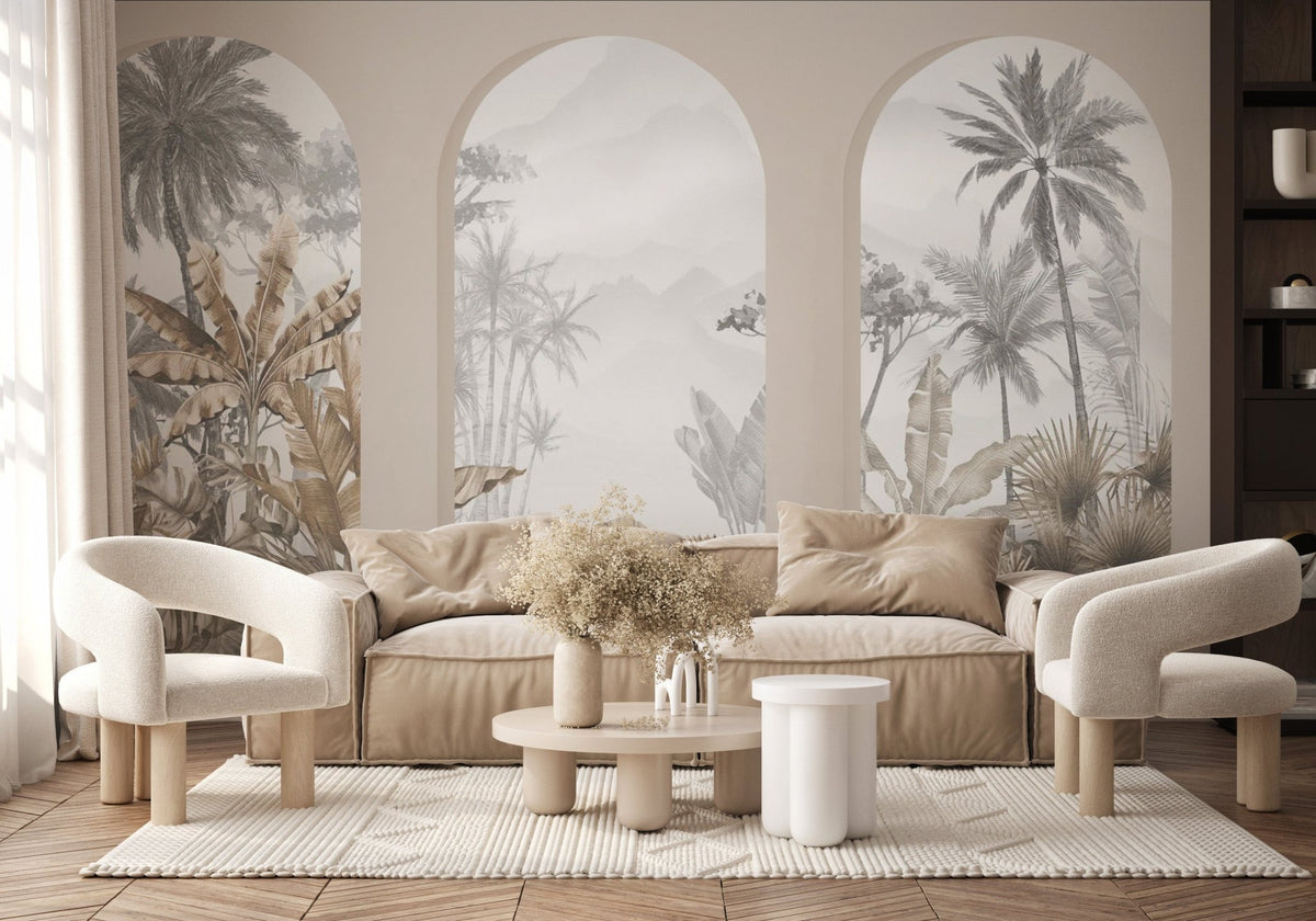 Sepia tropical arches wallpaper