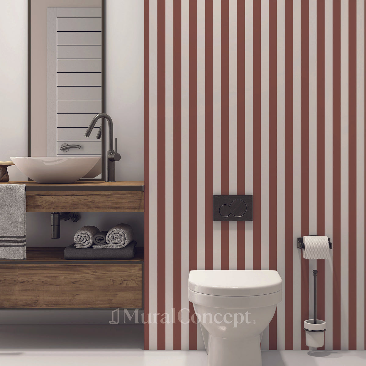 Retro old pink striped toilet wallpaper